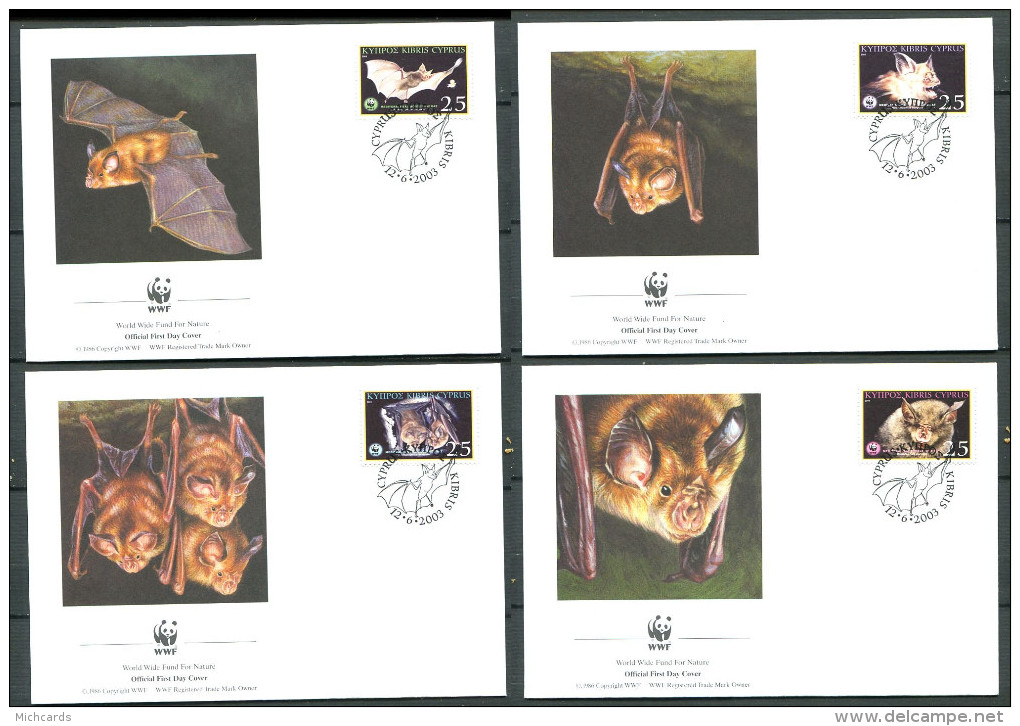 CHYPRE 2003 - 4 Env WWF 1er Jour - Chauve Souris - (Y 1024/27) - FDC