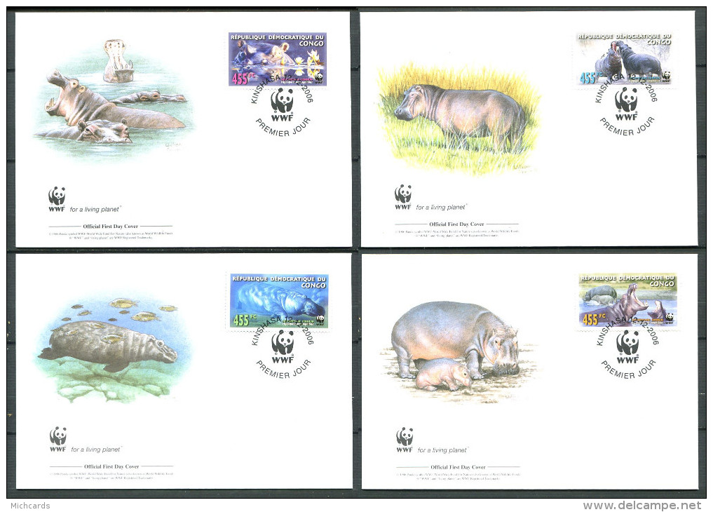 CONGO 2006 - 4 Env WWF 1er Jour - Hippopotame - FDC