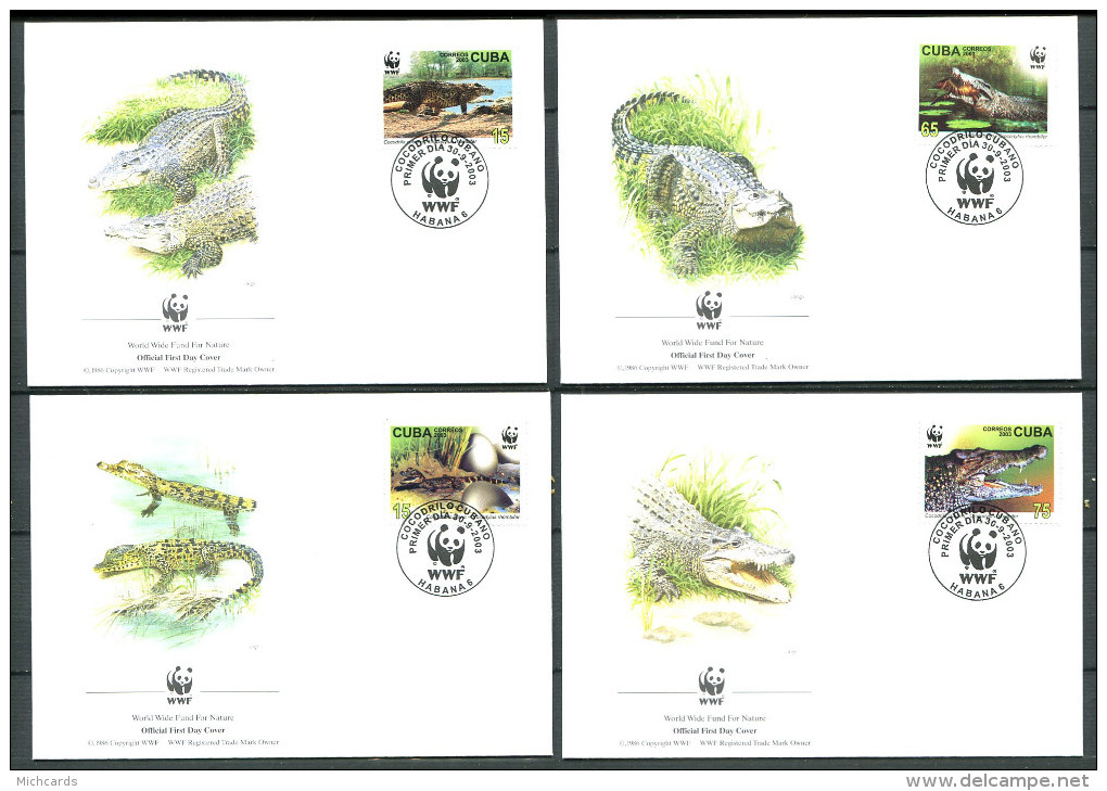 CUBA 2003 - 4 Env WWF 1er Jour - Reptile Crocodile - (Y 4117/20) - FDC
