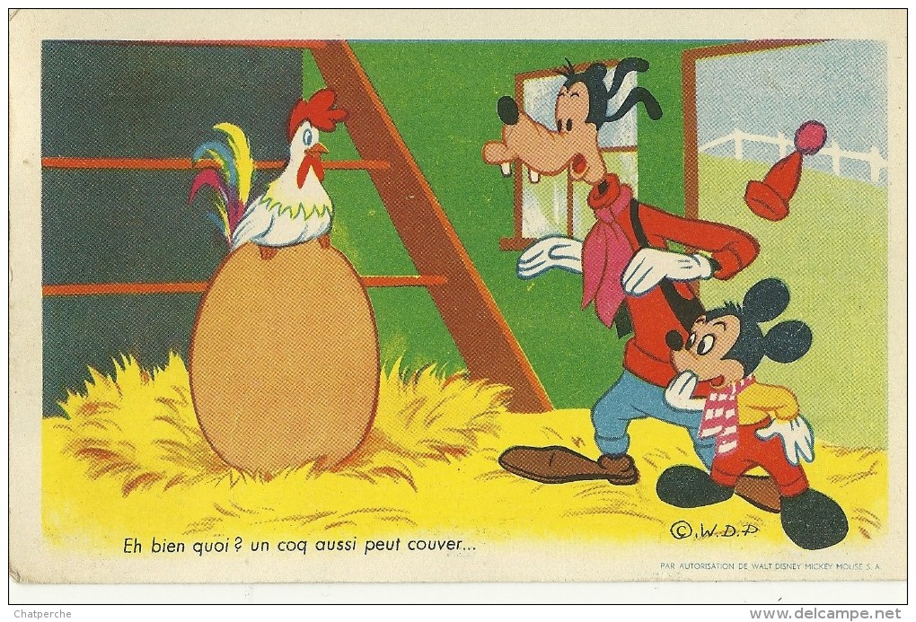 BD BANDE DESSINÉE WALT-DISNEY  DINGO MICKEY HUMOUR  BIEN QUOI UN COQ AUSSI PEUT COUVER CACHET POSTAL CROIX ROUGE - Comics