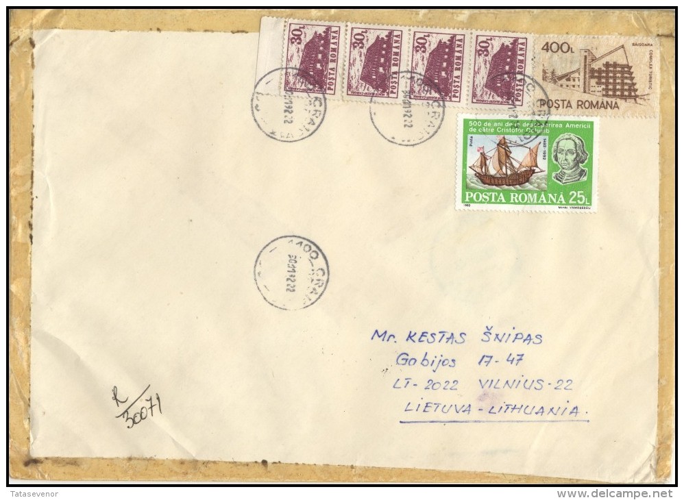 ROMANIA Postal History Brief Envelope RO 066 Architecture Columbus Exploration Trip Ship - Brieven En Documenten