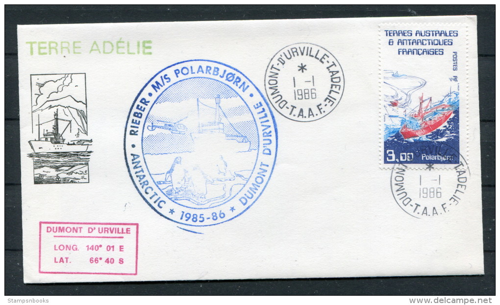 1986 T.A.A.F. Terre Adelie M/S Polarbjorn Penguin Dumont D´Urville Helicopter Ship Antarctic Cover - Polar Ships & Icebreakers