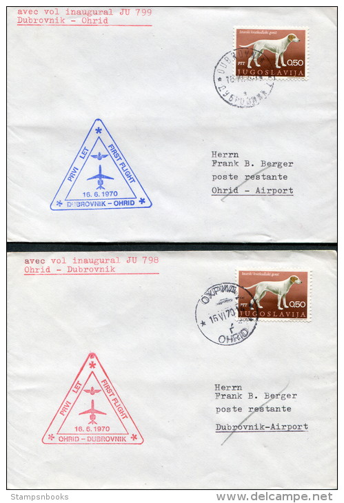 1970 Dubrovnik - Ohrid - Dubrovnik Aeropost First Flight Covers (2) Prvi Let - Airmail