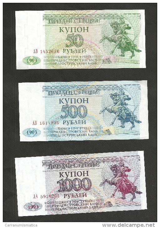 TRANSNISTRIA - 50 / 500 / 1000 ROUBLES (1993) - LOT Of 3 DIFFERENT BANKNOTES - Altri – Europa