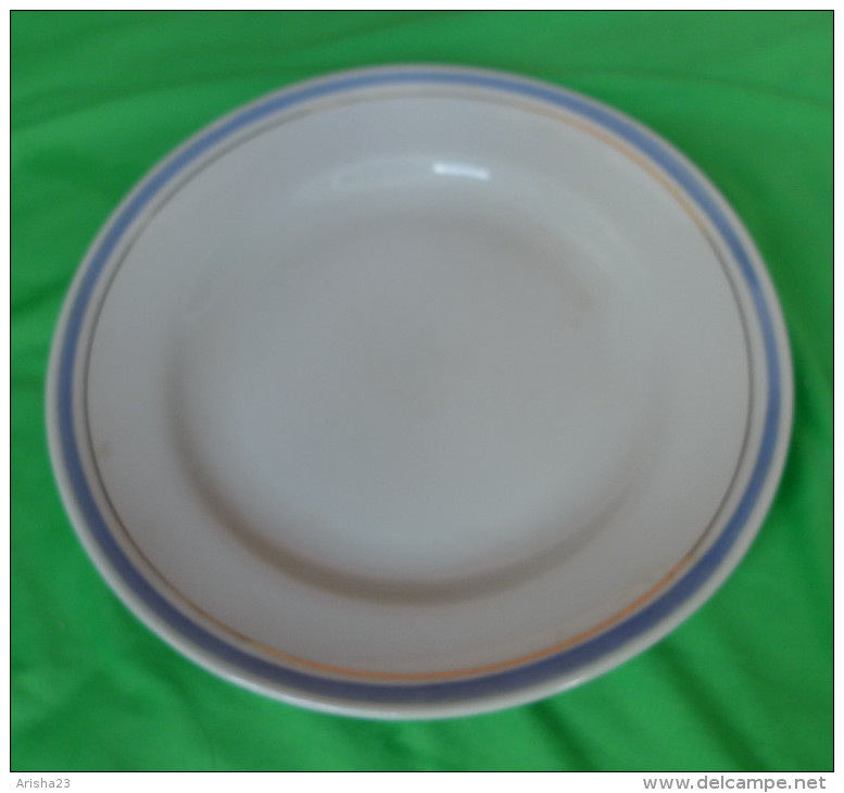 Vintage Latvia Riga USSR Soviet Porcelain Factory RPR Dish Plate W. Blue & Gold Trim - Other & Unclassified