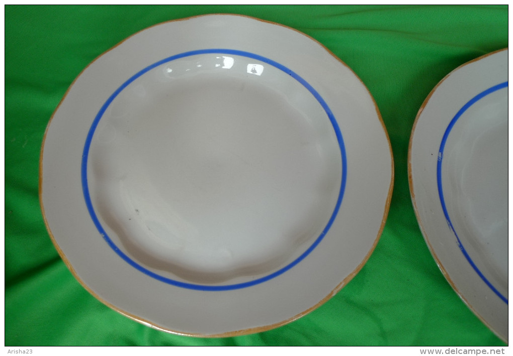 Vintage Latvia Riga USSR Soviet Porcelain Factory RPR - Set Of 2 Dish Plate W. Blue & Gold Trim - Other & Unclassified