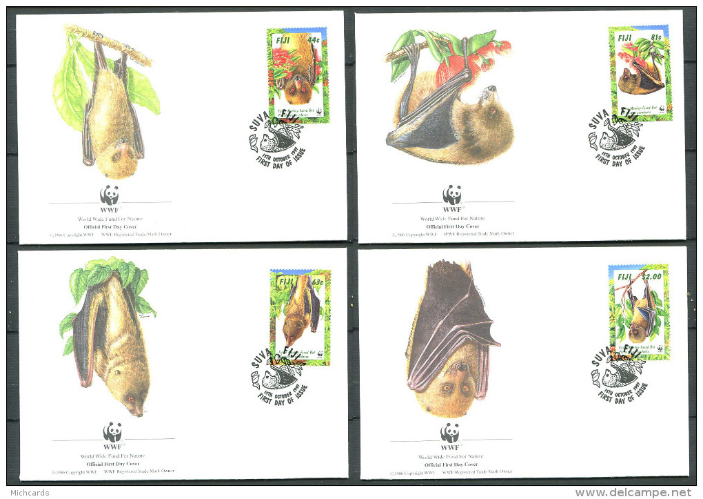 FIDJI 1997 - 4 Env WWF 1er Jour - Chauve Souris A Face De Singe - (Y 813/16) - FDC