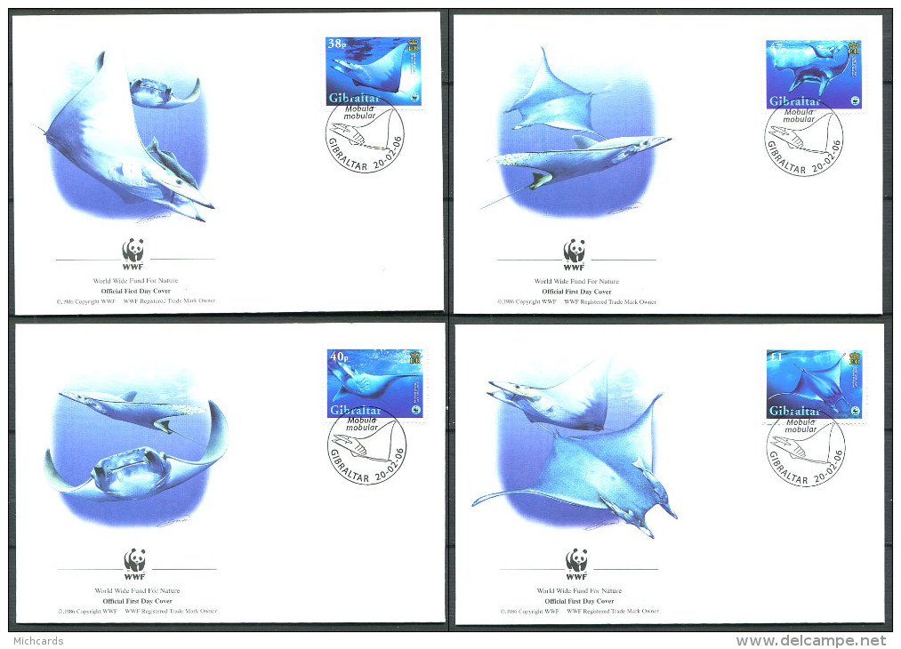 GIBRALTAR 2006 - 4 Env WWF 1er Jour - Poisson Raie Geante - (Y 1152/55) - FDC