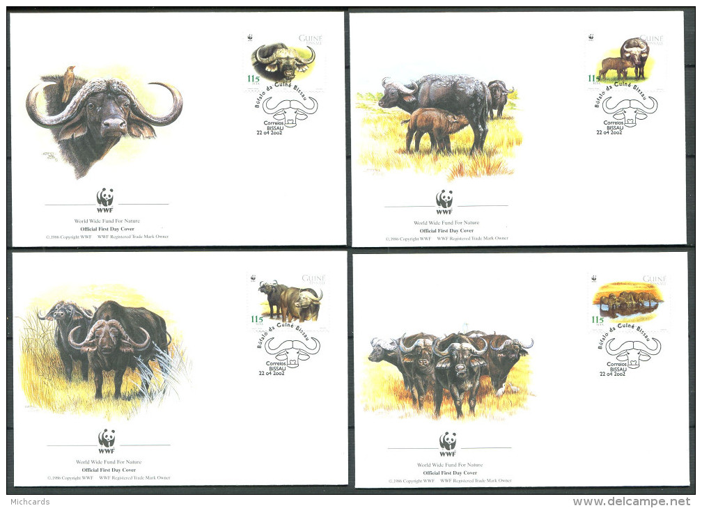 GUINE BISSAU 2002 - 4 Env WWF 1er Jour - Buffle - (Y 1032/35) - FDC