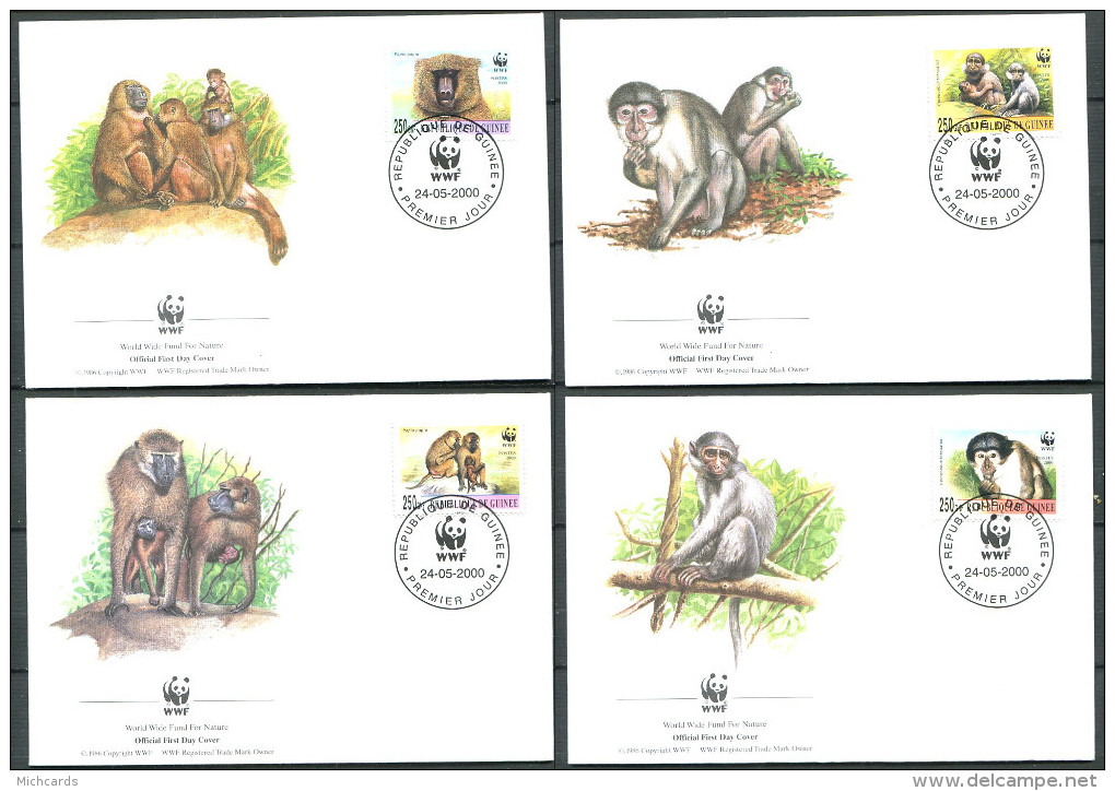 GUINEE 2000 - 4 Env WWF 1er Jour - Singe - FDC