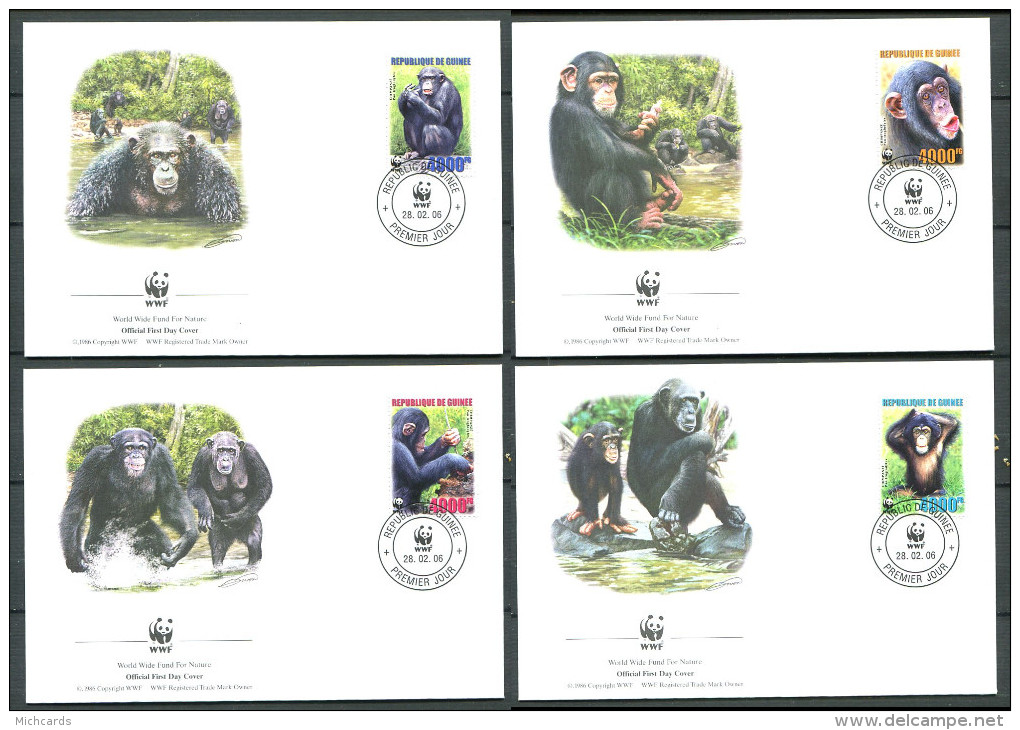 GUINEE 2006 - 4 Env WWF 1er Jour - Chimpanze (Singe) - FDC