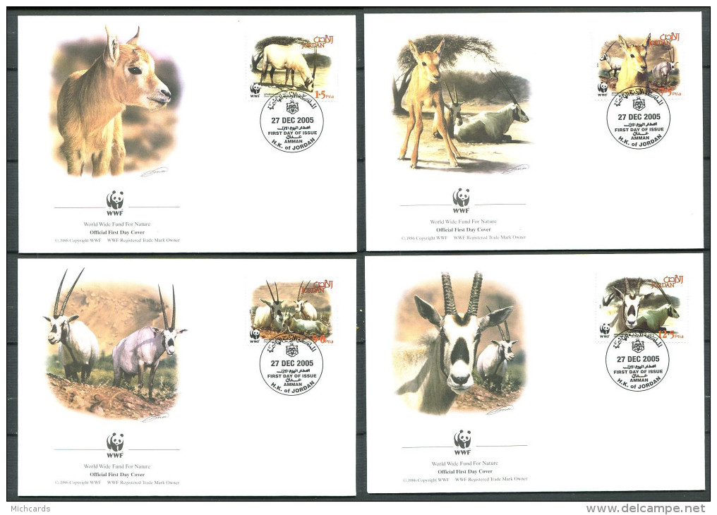 JORDANIE 2005 - 4 Env WWF 1er Jour - Oryx Gazelle - FDC