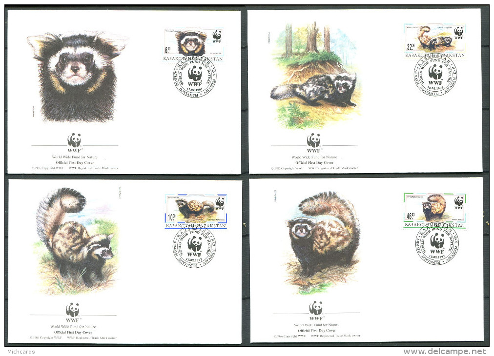 KAZAKHSTAN 1997 - 4 Env WWF 1er Jour - Putois - (Y 124/27) - FDC