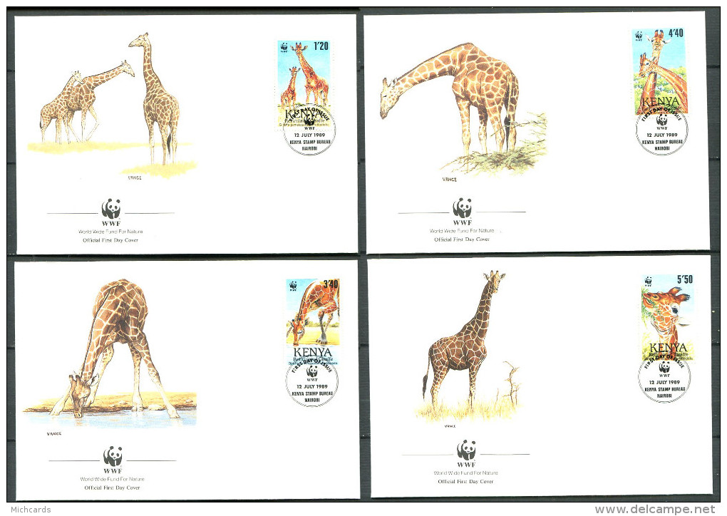 KENYA 1989 - 4 Env WWF 1er Jour - Girafe - (Y 474/77) - FDC