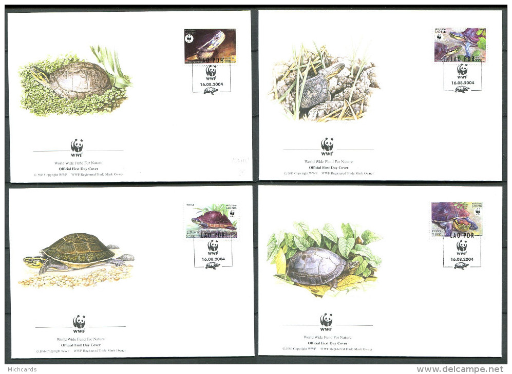 LAOS 2004 - 4 Env WWF 1er Jour - Tortue - FDC