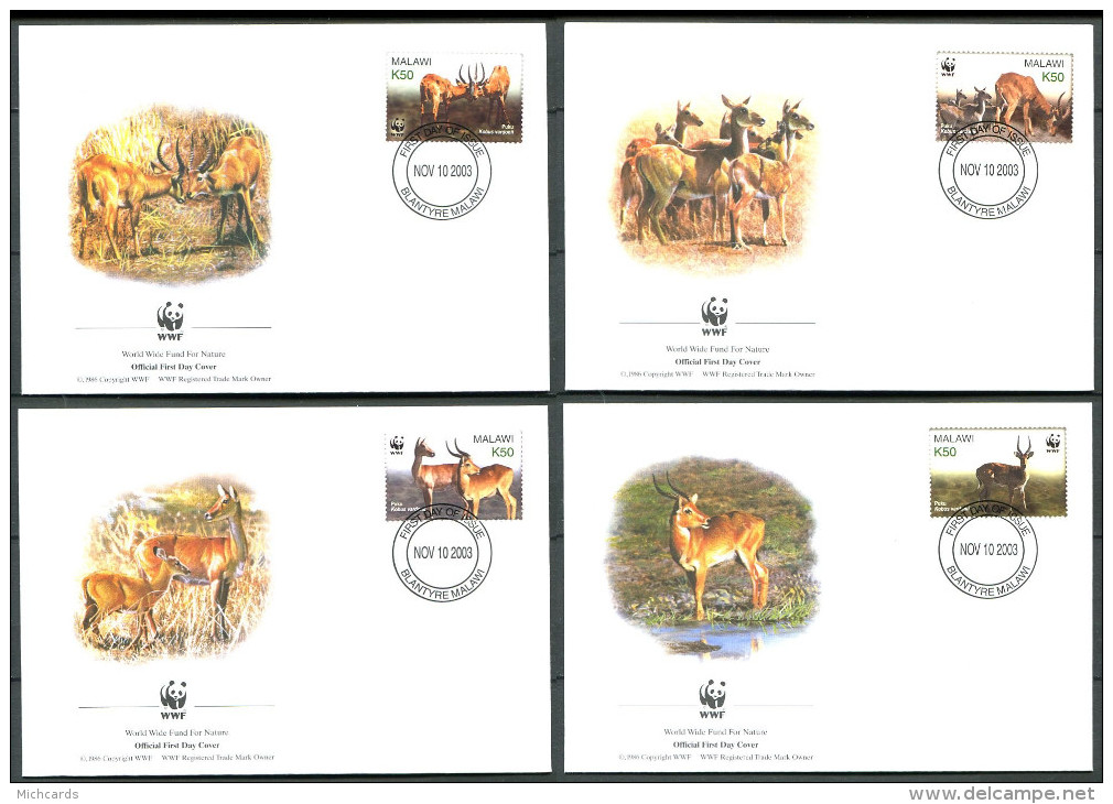 MALAWI 2003 - 4 Env WWF 1er Jour - Cobe Antilope - (Y 713/16) - FDC