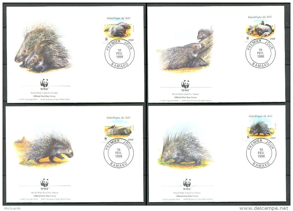 MALI 1998 - 4 Env WWF 1er Jour - Porc Epic - (Y 1223/26) - FDC