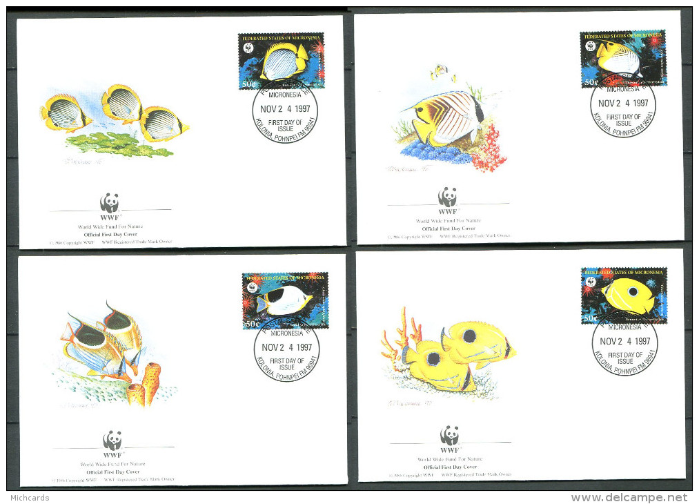 MICRONESIE 1997 - 4 Env WWF 1er Jour - Poisson Papillon- (Y 493/96) - FDC