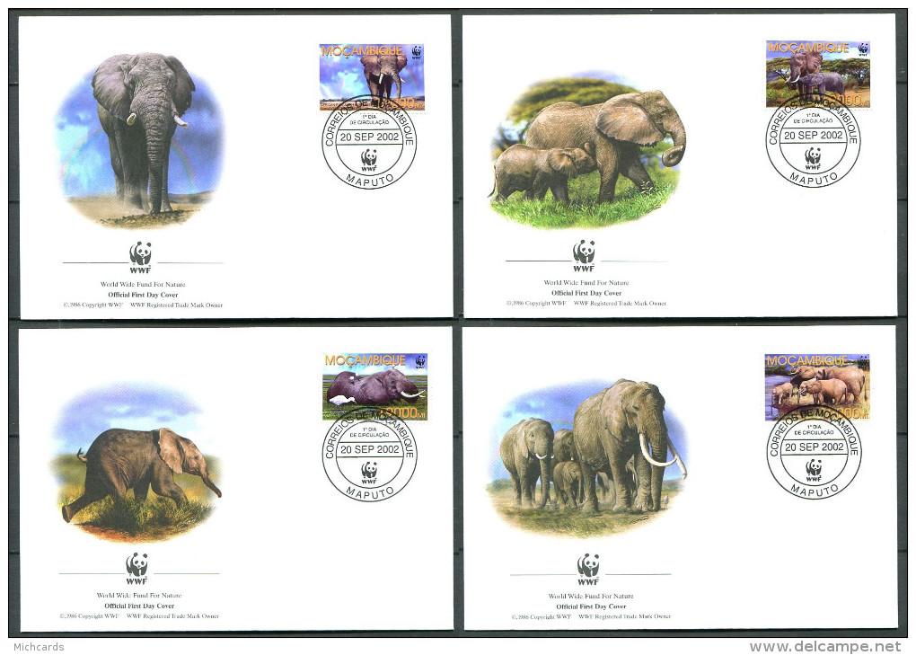 MOZANBIQUE 2002 - 4 Env WWF 1er Jour - Elephant - (Y1877/80) - FDC