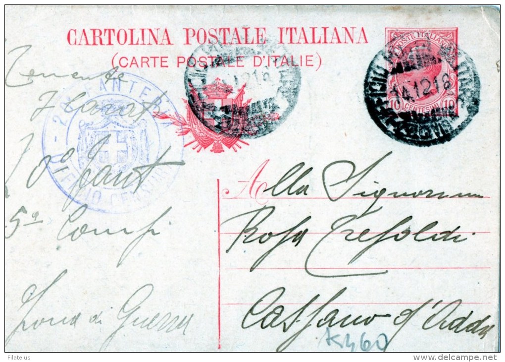 CARTOLINA POSTALE ITALIANA  -SPEDITA DALLA ZONA DI GUERRA-20 FANTERIA-FERMO POSTA A CASSANO D´ADDA-14-12-1916 - Nuovi