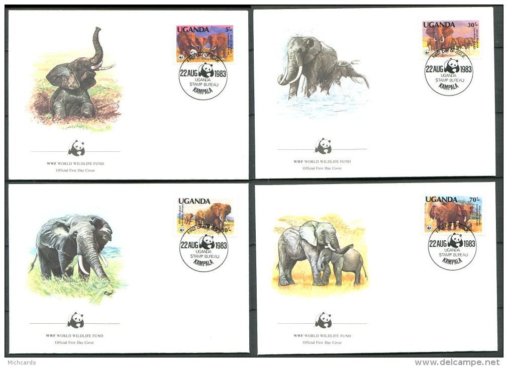 OUGANDA 1983 - 4 Env WWF 1er Jour - Elephant - (Y 316/19) - FDC