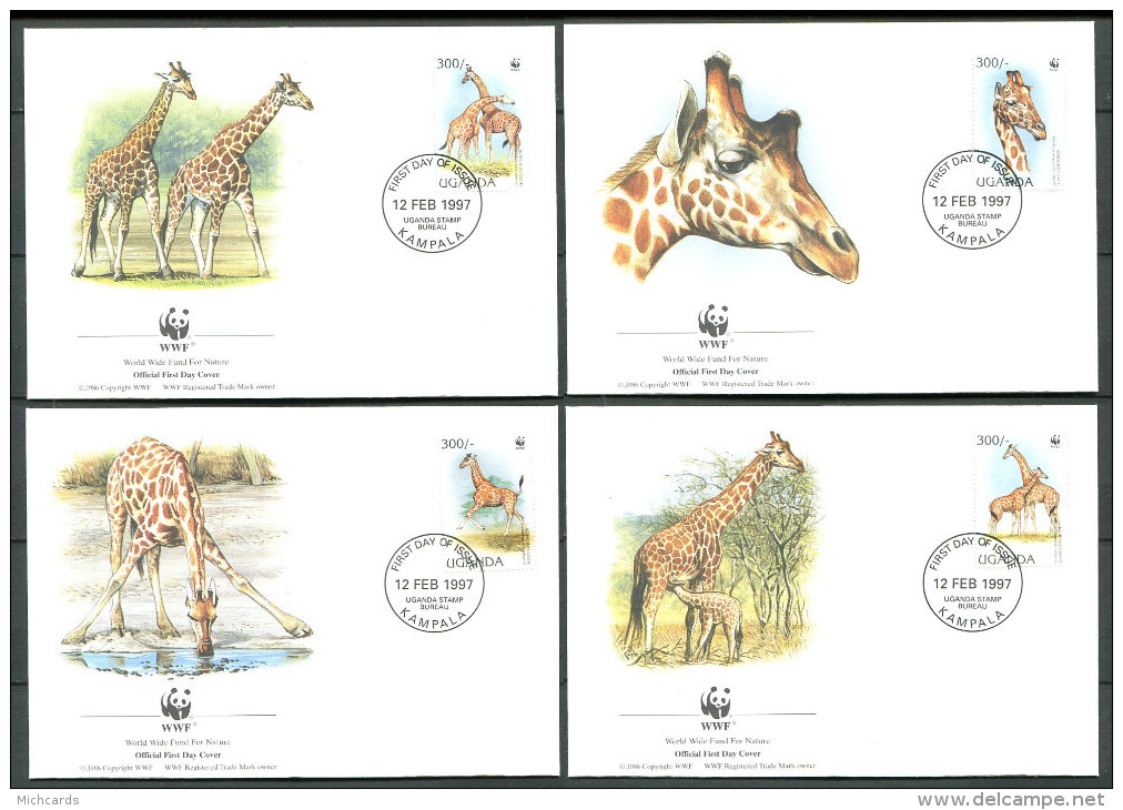 OUGANDA 1997 - 4 Env WWF 1er Jour - Girafe - (Y 1458/61) - FDC