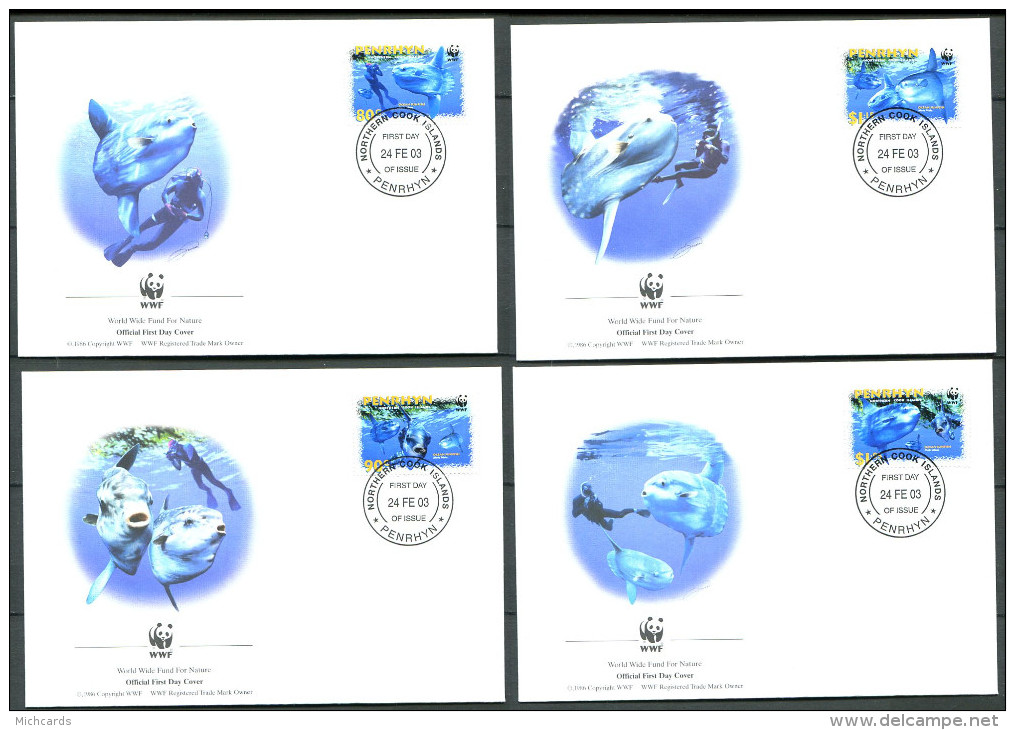 PENRHYN 2003 - 4 Env WWF 1er Jour - Le Mole Poisson Lune  - (Y 448/51) - FDC