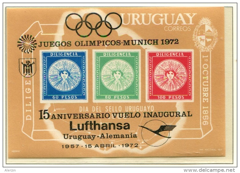 Olympic Games Uruguay 1972 Bl 15 MNH ** Munich 1972 Stamp On Stamp - Summer 1972: Munich