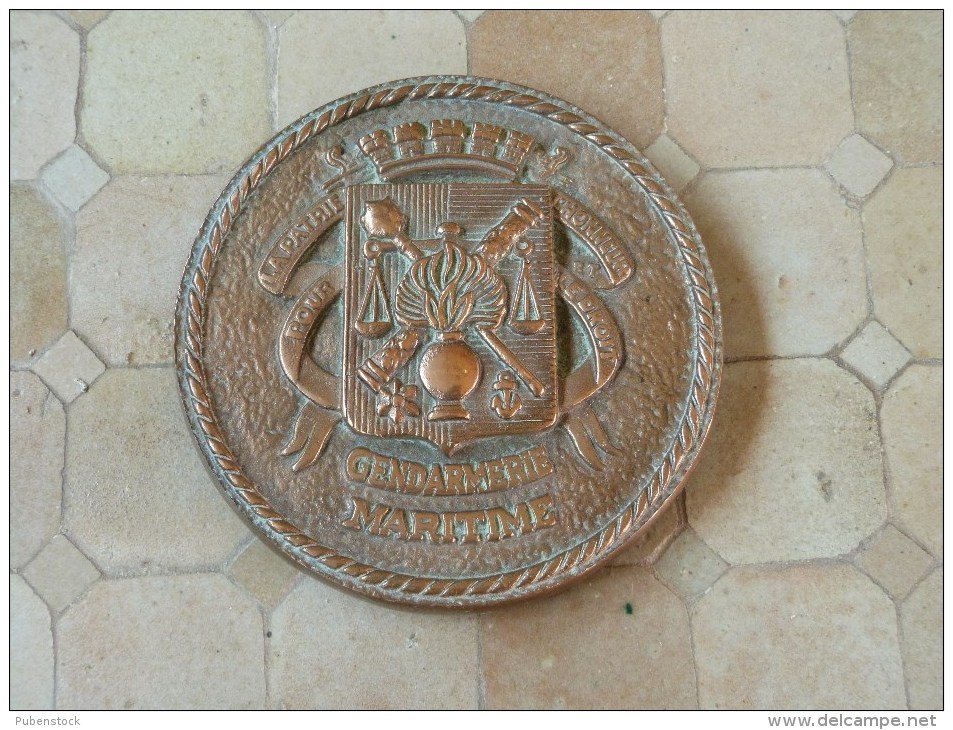 Plaque Souvenir "GENDARMERIE MARITIME" Bronze. - Police & Gendarmerie