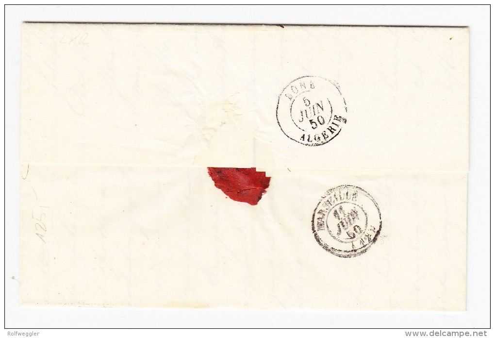 1850 - Vorphila Brief Tunesien Nach Malta Transit-Stempel Bône Algerien Und Marseille - Malte