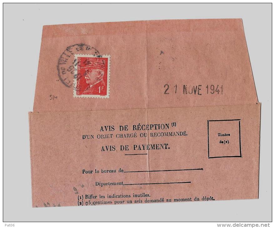 06 &ndash; Alpes Mmes &laquo; NICE &raquo;Accusé De Réception D&rsquo;Objet Recommandé - Tarif à 1F.   (17.11.1938/4.1.1 - Storia Postale