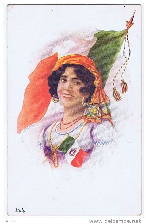 VIVIAN MANSELL &amp; CO. POSTCARD 1920s - ITALIAN WOMAN &amp; FLAG - N. 1021 - Other & Unclassified