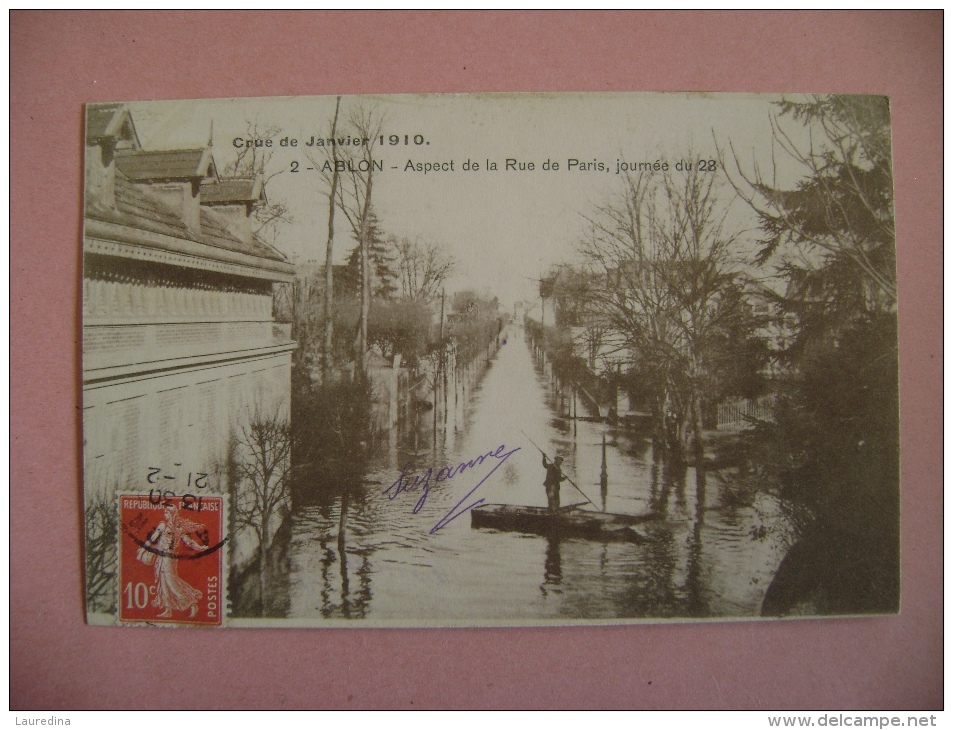 CP  ABLON  N°2 ASPECT DE LA RUE DE PARIS JOURNÉE DU 28 -CRUE DE JANVIER 1910 - Ablon Sur Seine