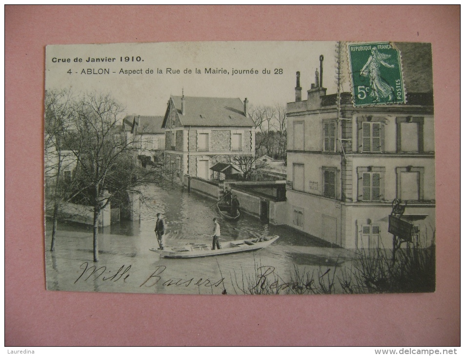 CP  ABLON  N°4 ASPECT DE LA RUE DE LA MAIRIE JOURNÉE DU 28- CRUE DE JANVIER 1910 - Ablon Sur Seine