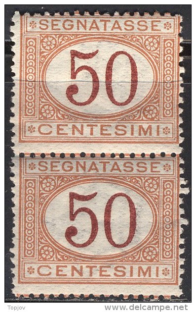 ITALIA  - REGNO SEGNATASSE 50 C OCRE E CARMINO - PAIR  -  **MNH -  1870-1874 - Taxe