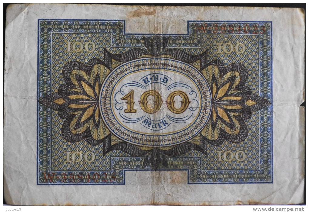 ALLEMAGNE - Reischbankenote - 1 BILLET De BANQUE De 100 Mark - Berlin Le ??. Nov.1920 - N° W-3884023 - 100 Mark