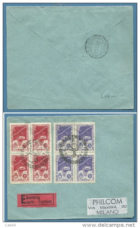 ARGENTINA - BUENOS AIRES  1948 - ANNIVERSARIO POSTA ANTARTICO - DUE QUARTINE SU BUSTA PER MILANO - Storia Postale