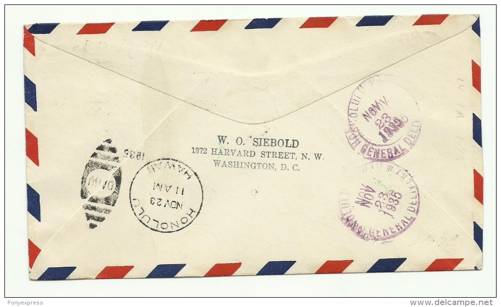 Transpacific Air Mail, Lettre De San Francisco Pour Honolulu , First Flight Du 22 Nov 1935 - Hawaï