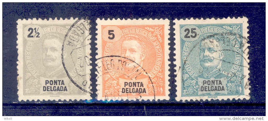 ! ! Ponta Delgada - 1897 D. Carlos (3 Diferent Stamps) - Used - Ponta Delgada