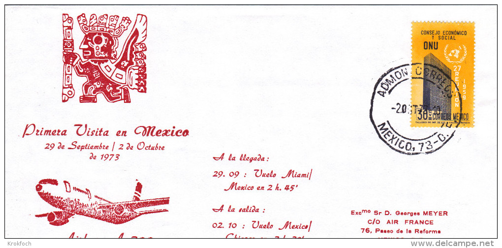 Mexico Miami Chicago 1973 - Primo Volo  - 1er Vol Inaugural Flight Erstflug - Airbus - Mexique