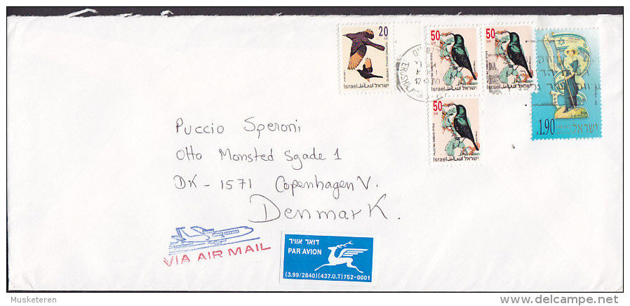 Israel Airmail Par Avion Label JERUSALEM 2000 Cover Lettera To Denmark Bird Vogel Oiseau Stamps - Airmail