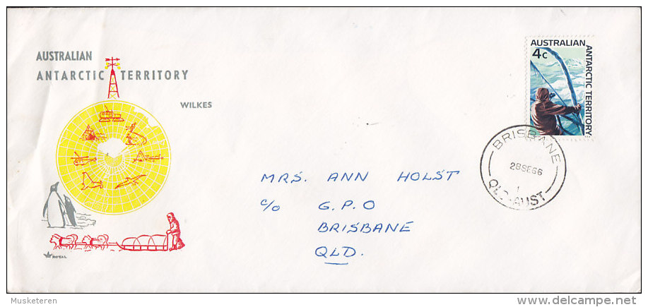 Australian Antarctic Territory BRISBANE 1966 Cover HJERTING Denmark Penguin Dog Sled Attelage á Chiens Cachet - Storia Postale