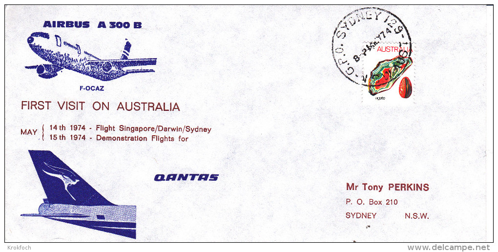 Sydney Darwin Singapore 1974 - Primo Volo  - 1er Vol Inaugural Flight Erstflug - Airbus - Qantas - First Flight Covers