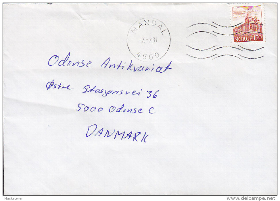 Norway Deluxe MANDAL 1981 Cover Brief To ODENSE Denmark Dom In Stavanger Stamp - Briefe U. Dokumente