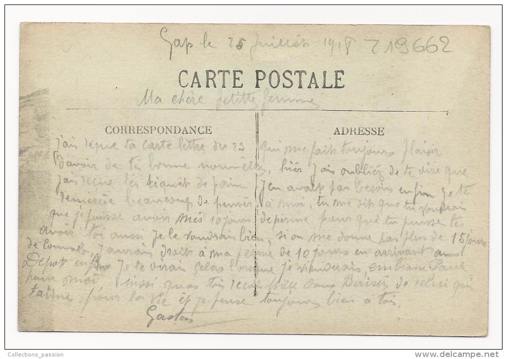 Cp, 05, Gap, Massif De Charance, écrite 1918 - Gap