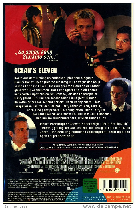 VHS Video  -  Ocean's Eleven  -  Mit : Casey Affleck, Brad Pitt, George Clooney, Julia Roberts  -  Von 2002 - Autres & Non Classés