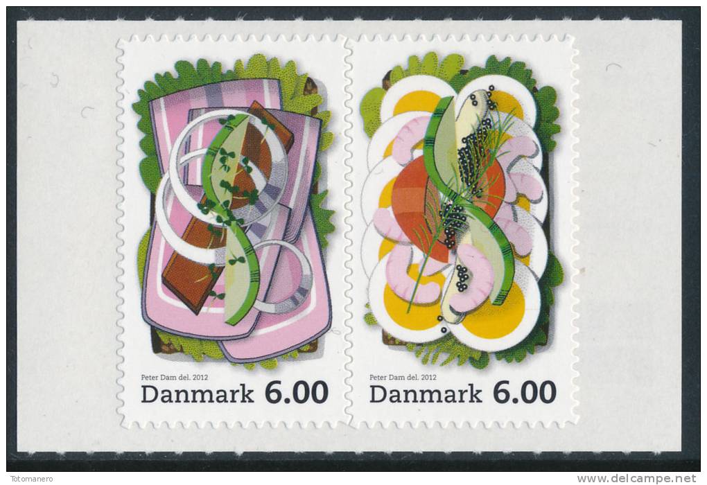 DENMARK/Dänemark 2012, "Open Sandwiches" Perf. 13½ S/A Pair From Booklet (serpentine Roulette)** - Nuovi