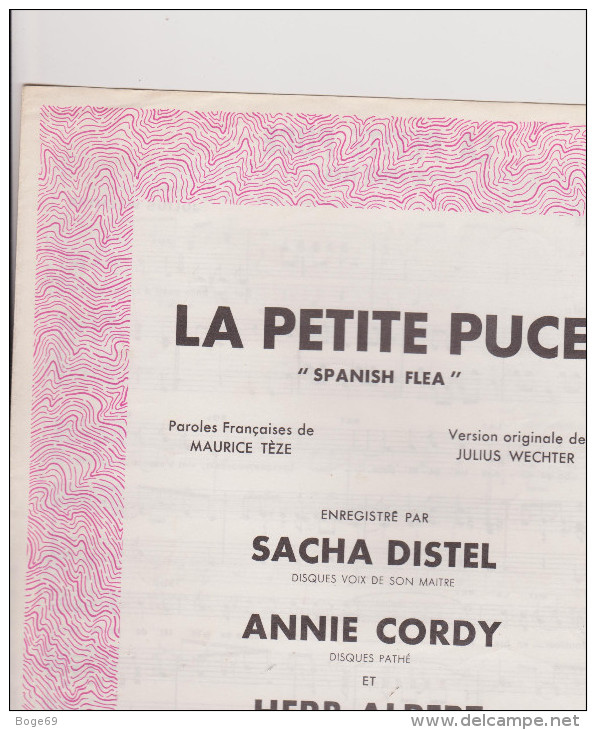 (01)la Petite Puce ; ANNIE CORDY , SACHA DISTEL ; HERB ALPERT ; Paroles : MAURICE TEZE ; Version LULIUS WECHTER - Partitions Musicales Anciennes