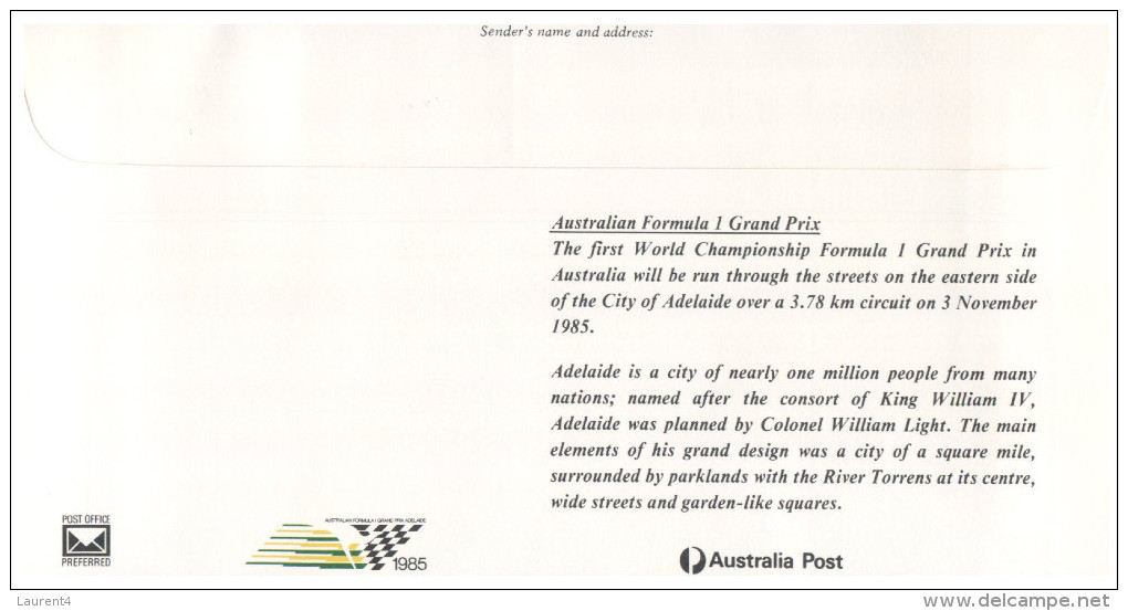 (452) Australia Adelaide Grand Prix FDC Cover - 1985 - 4 Covers - Premiers Vols