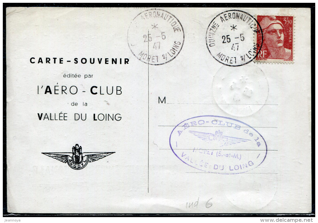 FRANCE - N° 715 + 755 / CP COMMEMORATIVE  QUINZne AERONAUTIQUE MORET/LOING LE 25/5/1947  - TB - Premiers Vols